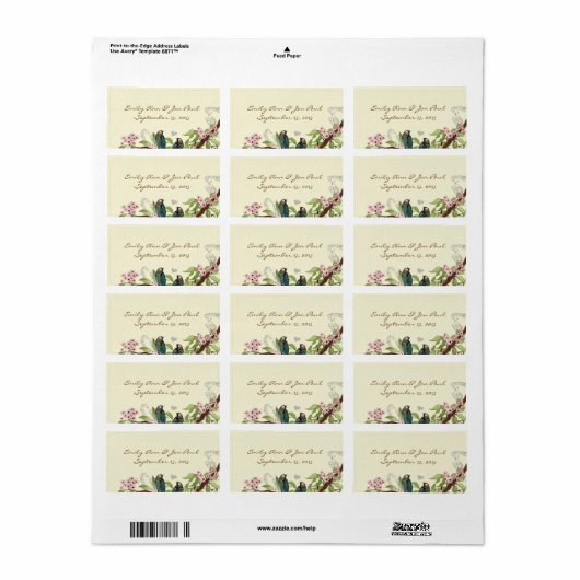 Blauwgroen vogelroze bloeiende tak Etiket (Full Sheet)