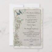  Blauwgroen vogels Damask Evening Reception Kaart (Voorkant)