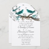 Blauwgroen vogels extra Blauwgroen lederen bruilo Kaart (Voorkant / Achterkant)