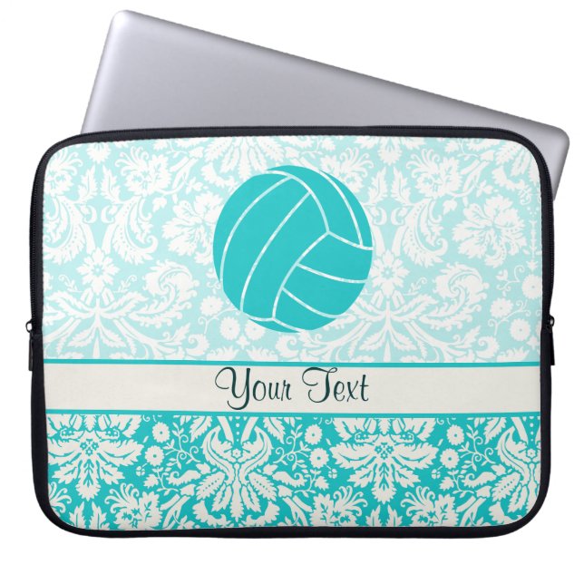 Blauwgroen volleybal laptop sleeve (Voorkant)