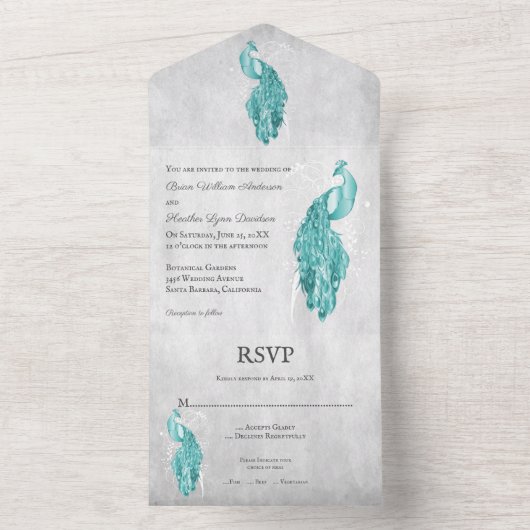 Blauwgroen vredeshuwelijk in één uitnodiging (Binnen)