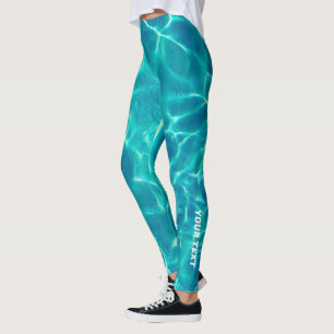 Blauwgroen water, personaliseer witte tekst of naa leggings