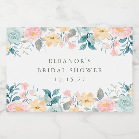 Blauwgroen Waterverf Bloemen Vrijgezellenfeest Cus Sparkling Wijnetiket (Enkel label)