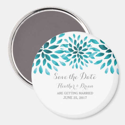 Blauwgroen Waterverf Chrysanthemum Opslaan Datum Magneet (Voorkant / Achterkant)