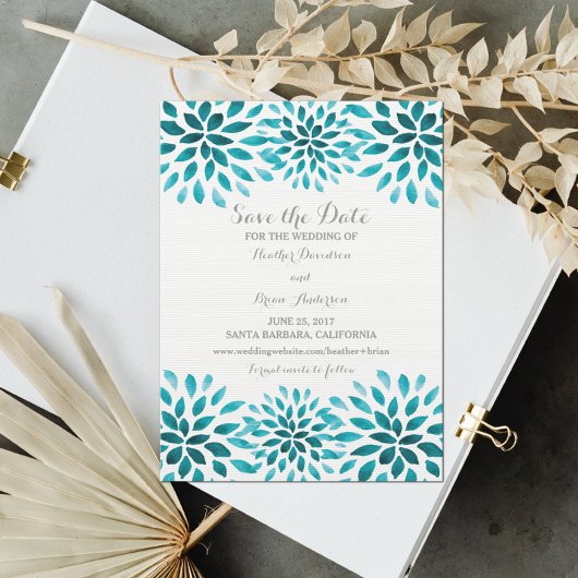 Blauwgroen Waterverf Chrysanthemum Opslaan Datum Save The Date