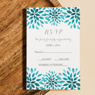 Blauwgroen Waterverf Chrysanthemum RSVP-kaart RSVP Kaartje