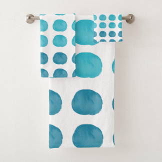 Blauwgroen Waterverf Cute Happy Polka Dots Art Bad Handdoek