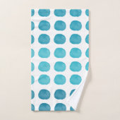 Blauwgroen Waterverf Cute Happy Polka Dots Art Bad Handdoek (Handdoek)