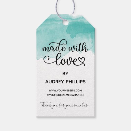 Blauwgroen Waterverf die gemaakt is met het Label  Cadeaulabel (Voorkant)