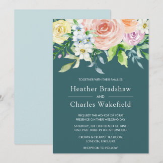 Blauwgroen Waterverf Floral Wedding Kaart