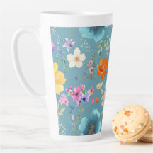 Blauwgroen Waterverf Flowers Latte Coffee Cup