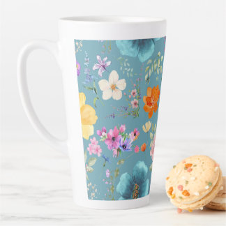 Blauwgroen Waterverf Flowers Latte Coffee Cup Mok
