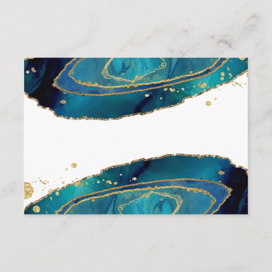 Blauwgroen Waterverf Gold Script Agate Reception Informatiekaartje (Achterkant)