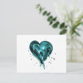 Blauwgroen Waterverf hart Briefkaart (Staand voorkant)