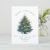 Blauwgroen Waterverf kerstboom Kaarten (Staand voorkant)