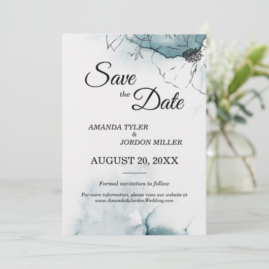 Blauwgroen Waterverf ketch bruiloft bewaart de dat Save The Date (Staand voorkant)