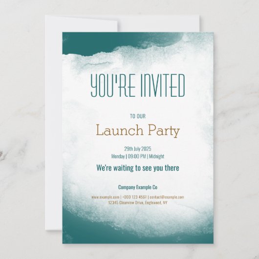 Blauwgroen waterverf launch party Invitation sjabl Kaart (Voorkant)