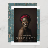 Blauwgroen Waterverf Modern Gold Foil Marble Afstu Aankondiging (Voorkant / Achterkant)