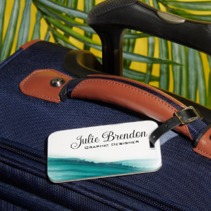 Blauwgroen Waterverf Moderne Elegant Custom Busine Bagagelabel