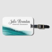 Blauwgroen Waterverf Moderne Elegant Custom Busine Bagagelabel (Voorkant (horizontaal))