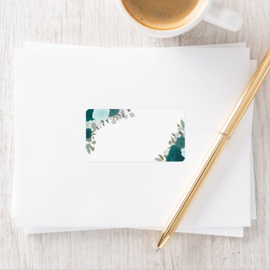 Blauwgroen Waterverf Rozen Blank DIY Weddenschap A Etiket (Insitu)