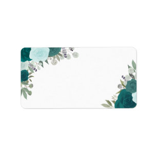 Blauwgroen Waterverf Rozen Blank DIY Weddenschap A Etiket