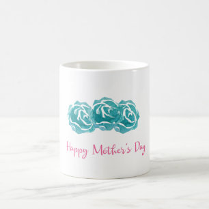 Blauwgroen Waterverf Rozen Happy Moederdag Koffiemok