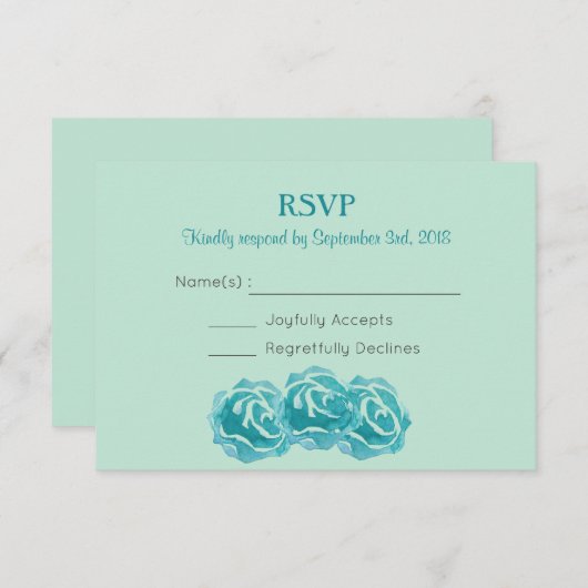 Blauwgroen Waterverf Rozen Weddenschap RSVP (Voorkant / Achterkant)