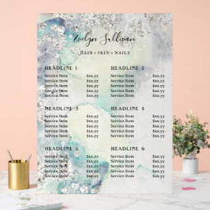 Blauwgroen Waterverf Silver Glitter prijslijst Acryl Bord