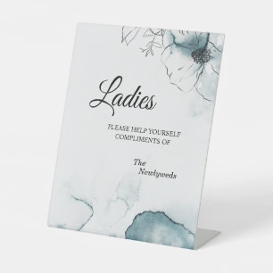 Blauwgroen Waterverf Sketch Weddenschap Dames Bath Reclamebord Met Voetstuk