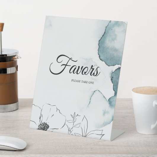Blauwgroen Waterverf Sketch Wedding Favors Reclamebord Met Voetstuk (Insitu)