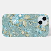 Blauwgroen Waterverf Turquoise Floral Pattern Case-Mate iPhone Case (Achterkant (horizontaal))