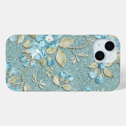  Blauwgroen Waterverf Turquoise Floral Pattern Case-Mate iPhone Case (Achterkant (horizontaal))