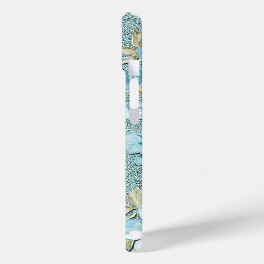 Blauwgroen Waterverf Turquoise Floral Pattern Case-Mate iPhone Case (Achterkant / Links)