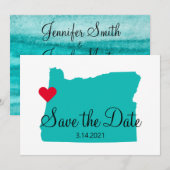 Blauwgroen Waterverf van Turquoise Oregon Coast De Save The Date (Voorkant / Achterkant)