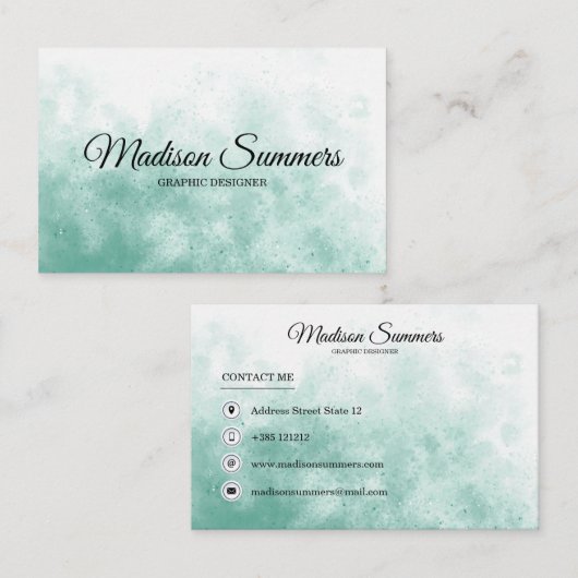 Blauwgroen Waterverf Visitekaartje (Voorkant / Achterkant)