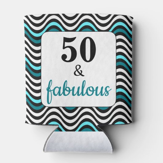 Blauwgroen Wave 50 en Fabulous Birthday Beach Part Blikjeskoeler (Achterkant)