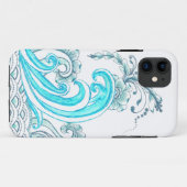 Blauwgroen Waves iPhone Case met Flowers (Achterkant (horizontaal))