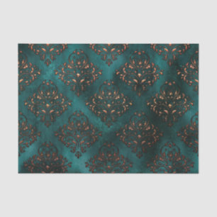 Blauwgroen weefselpapier van Patina en Rust Damask Tissuepapier