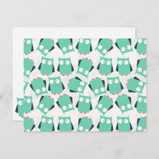 Blauwgroen Whimsical Owl Briefkaart (Voorkant / Achterkant)