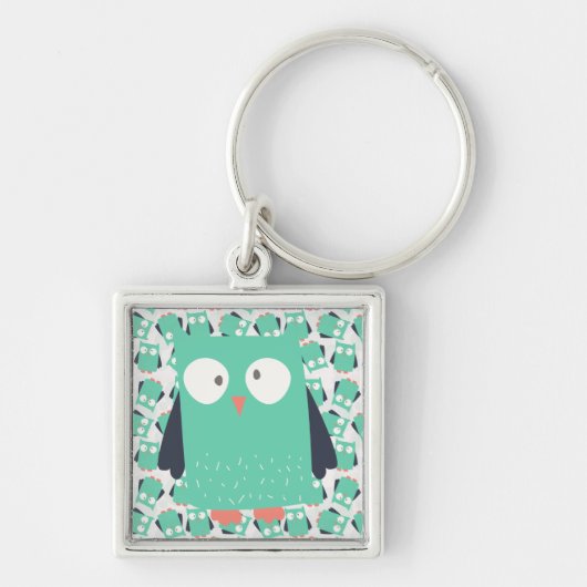 Blauwgroen Whimsical Owl Sleutelhanger (Voorkant)