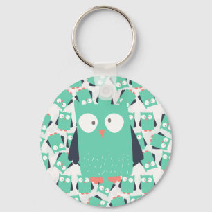Blauwgroen Whimsical Owl Sleutelhanger