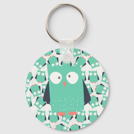 Blauwgroen Whimsical Owl Sleutelhanger (Voorkant)