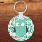 Blauwgroen Whimsical Owl Sleutelhanger (Voorkant)