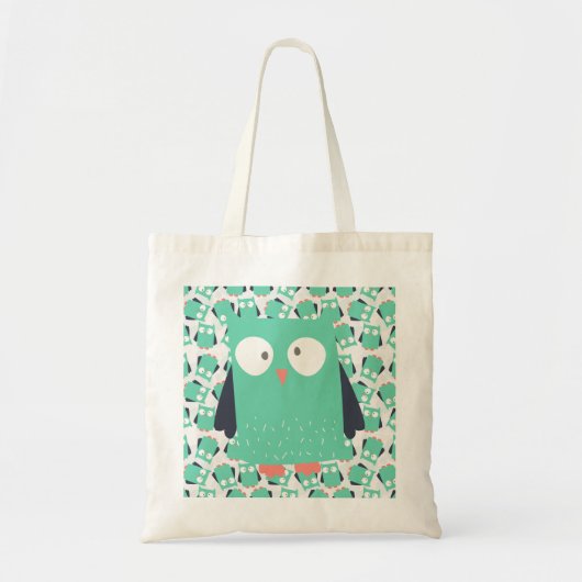 Blauwgroen Whimsical Owl Tote Bag (Voorkant)