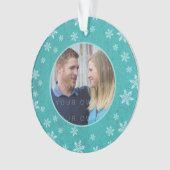 Blauwgroen Whimsical Snowflakes Holiday Foto Ornam Ornament (voorkant)