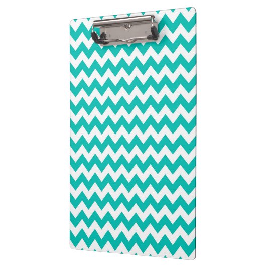 Blauwgroen White Chevron Zig-Zag Pattern Klembord (Links)