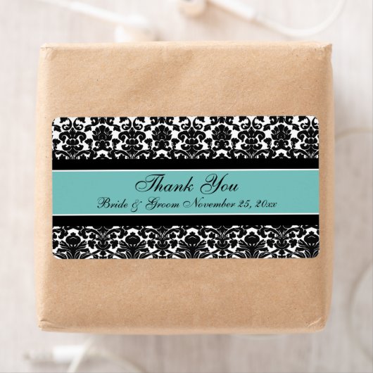 Blauwgroen White Damask Wedding Labels (Insitu)