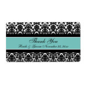 Blauwgroen White Damask Wedding Labels (Voorkant)