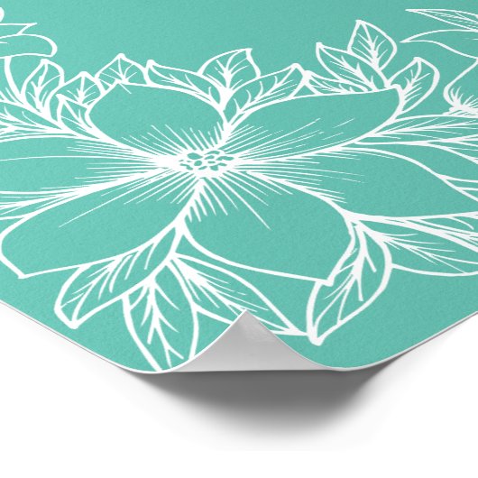 Blauwgroen & White Floral Weduwschap Welkomstteken Poster (Hoek)
